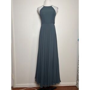 Jenny Yoo Green Bridesmaid Dress Size 0 Halter Chiffon Maxi Formal Minimalist